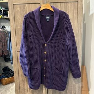 Lands End Women's 1X Purple Shawl Collar Sweater Cardigan Chunky Knit